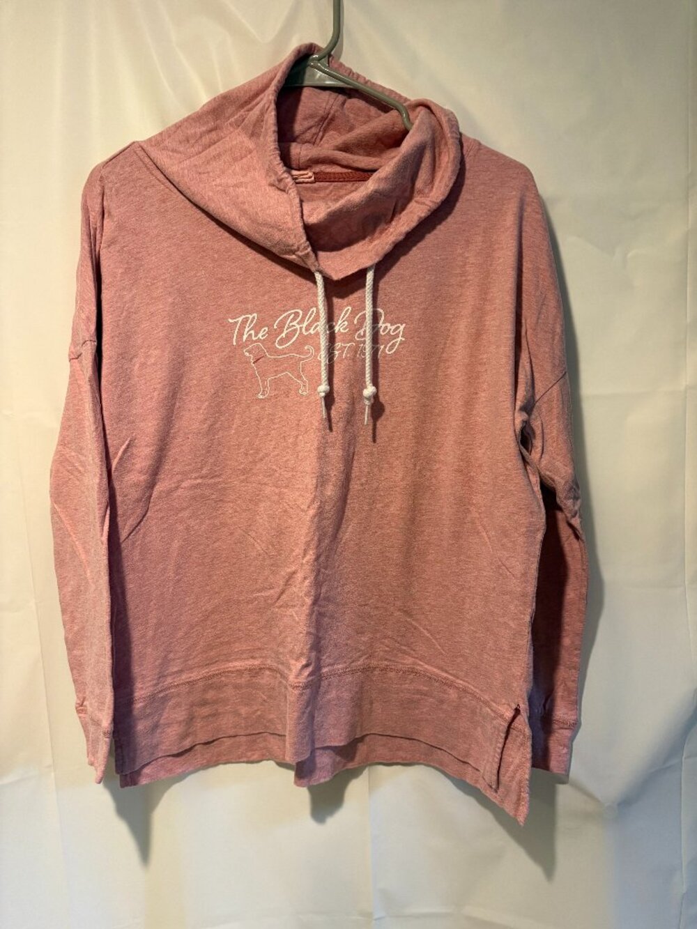 Womens Black Dog Size M Pink Cowl Neck Pullover Shirt Logo